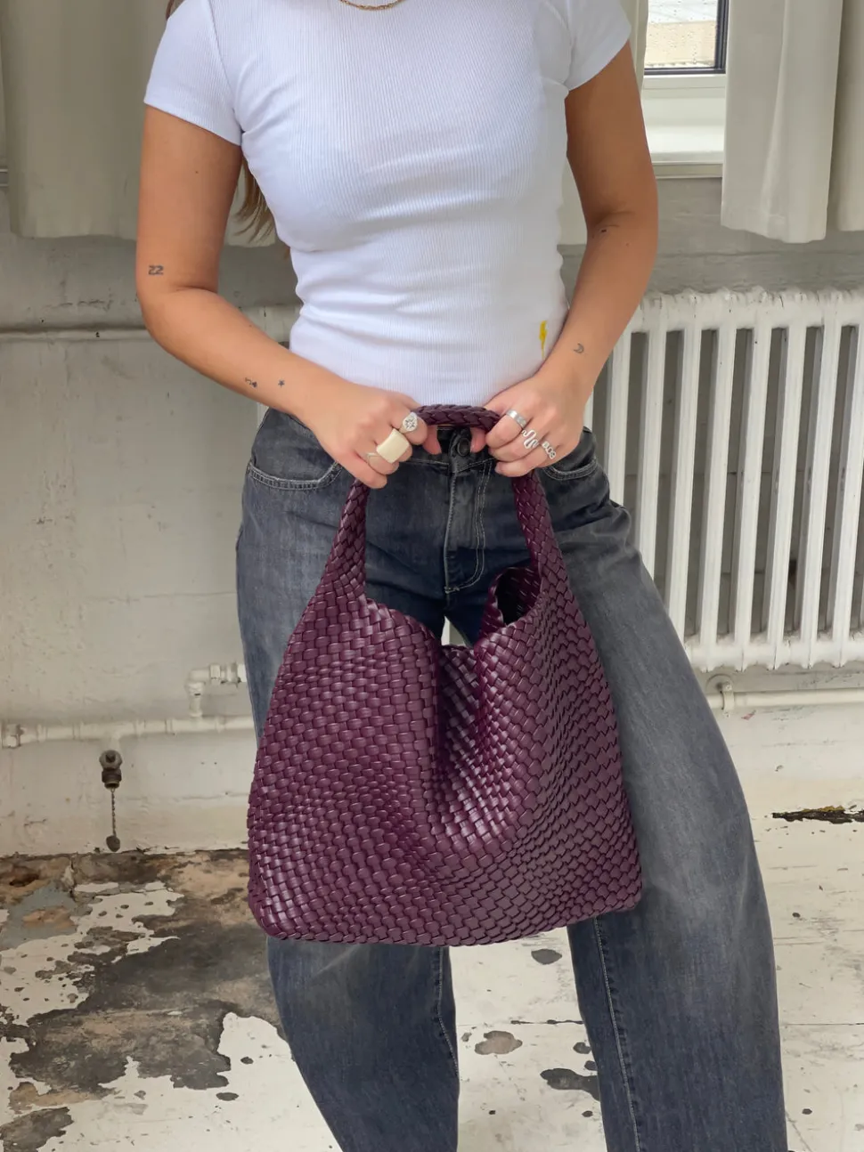 New York flettet taske - Bordeaux/lilla