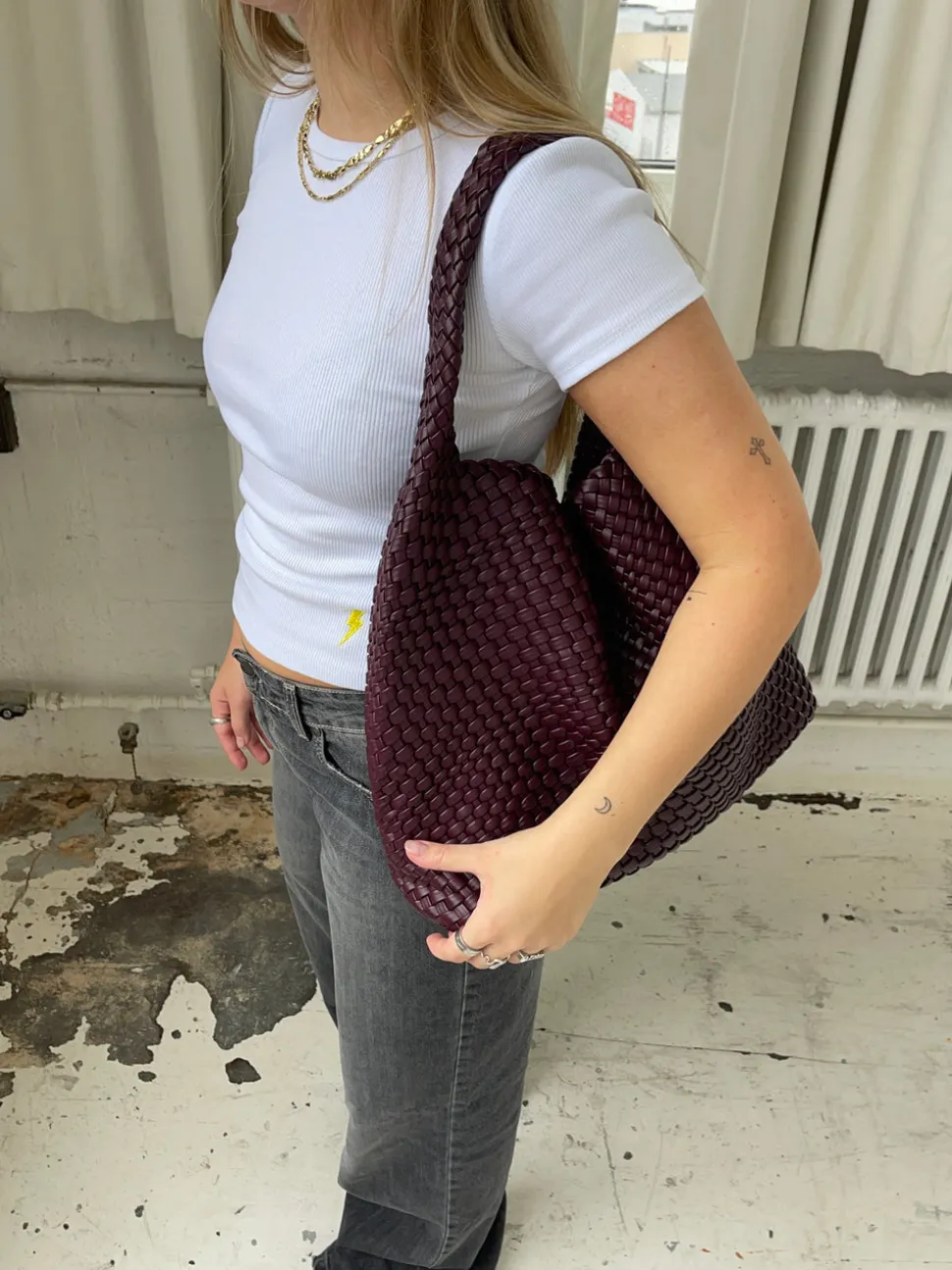 New York flettet taske - Bordeaux/lilla