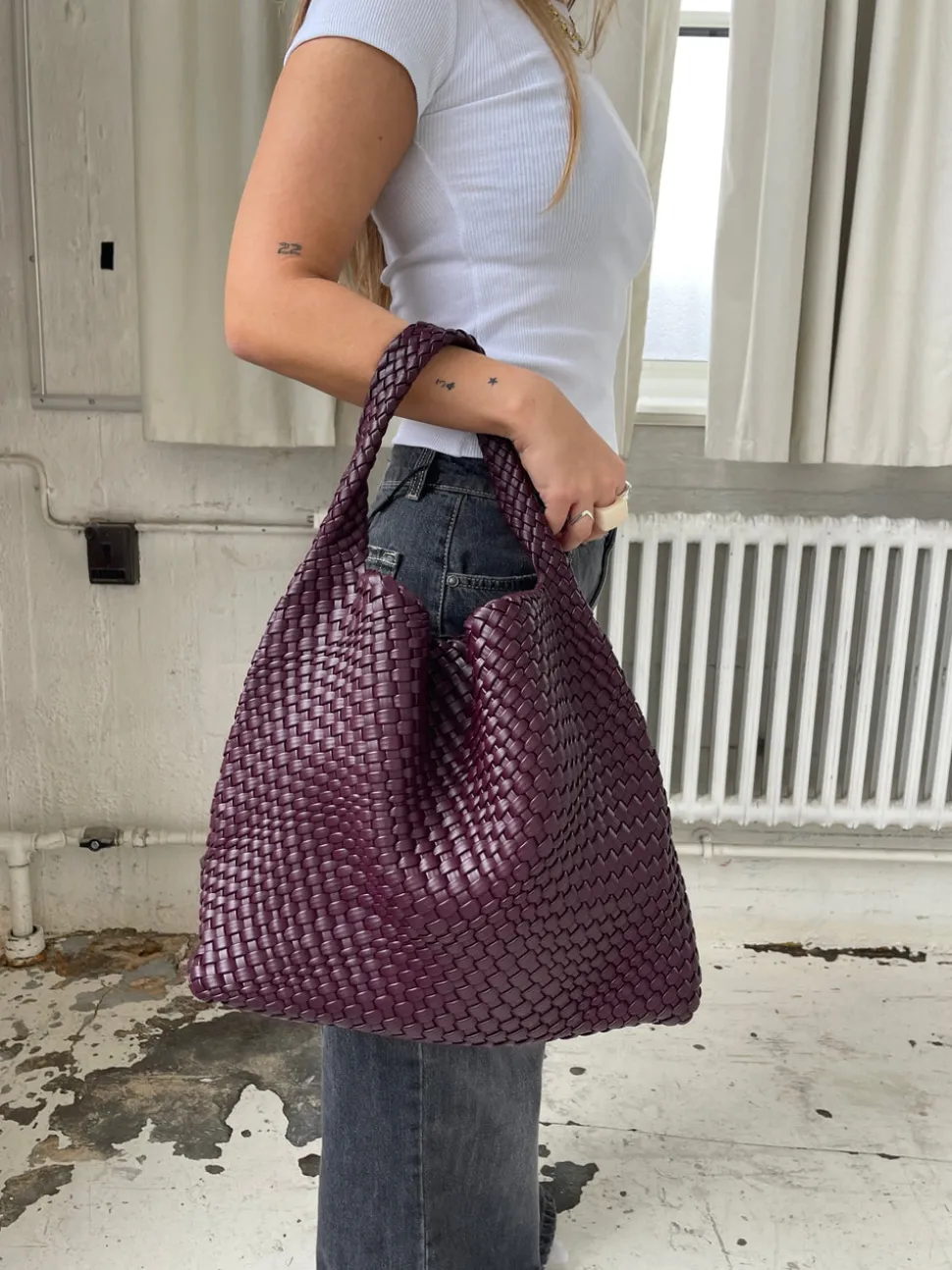 New York flettet taske - Bordeaux/lilla