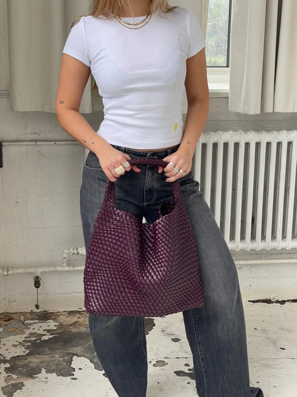 New York flettet taske - Bordeaux/lilla