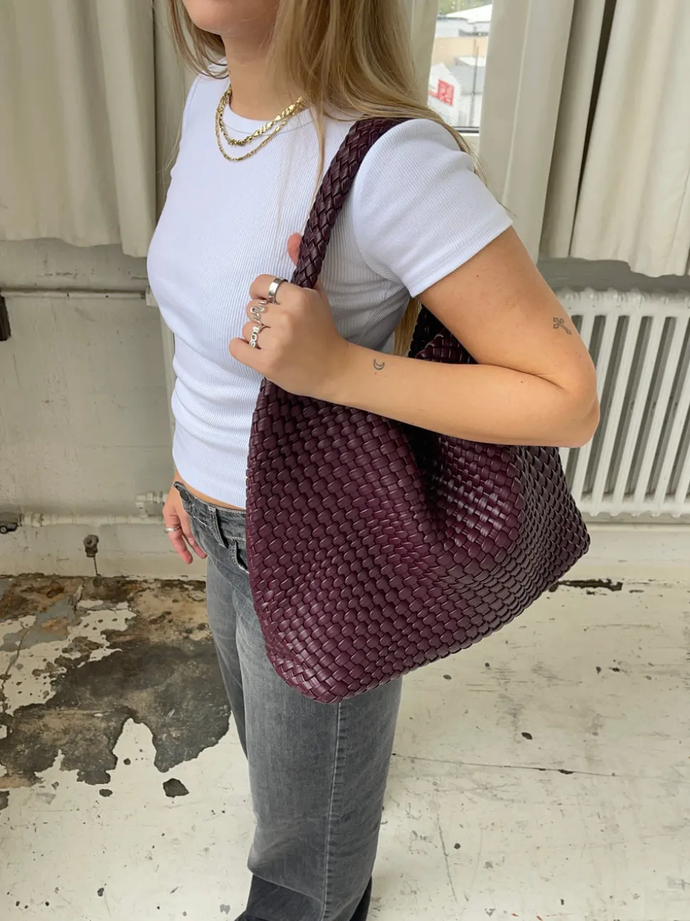 New York flettet taske - Bordeaux/lilla