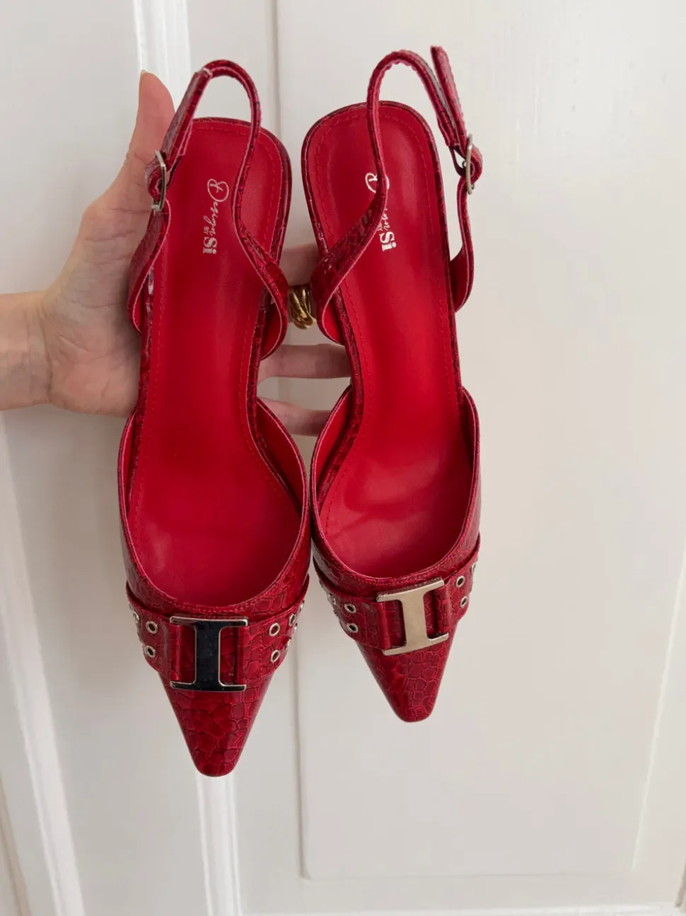 Nida slingback stiletter med spænde - Rød