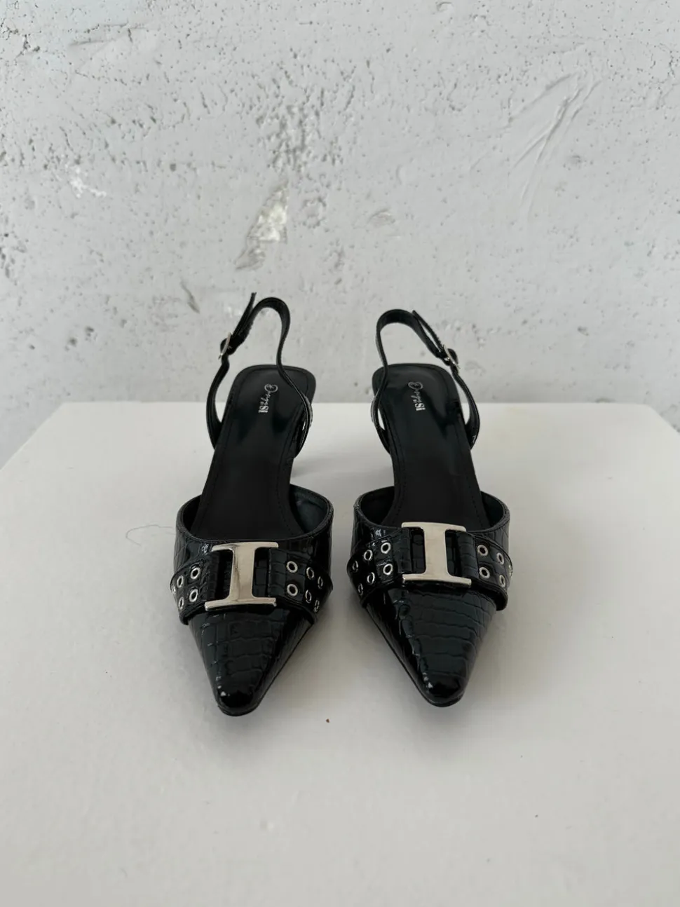 Nida slingback stiletter med spænde - Sort