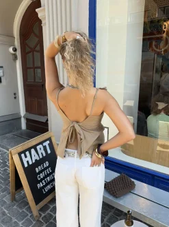 Noor top i hørblanding - Mørk beige
