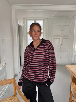 Nova polo med striber - Rød/hvid/sort