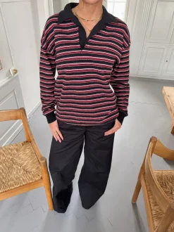 Nova polo med striber - Rød/hvid/sort