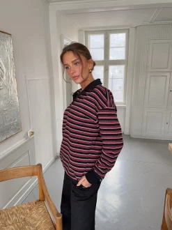 Nova polo med striber - Rød/hvid/sort
