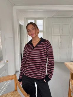 Nova polo med striber - Rød/hvid/sort