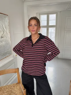 Nova polo med striber - Rød/hvid/sort