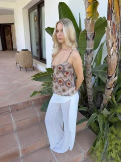 Novina top med mønster - Beige/brun/rød