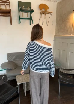 Odetta striktrøje med striber - Hvid/navy