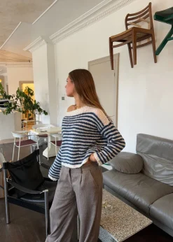 Odetta striktrøje med striber - Hvid/navy