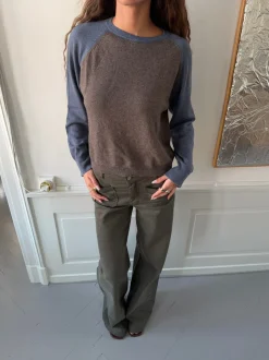 Oliva striktrøje - Blå/brun