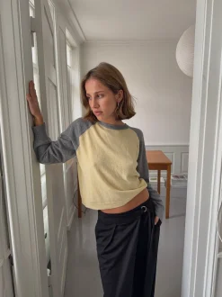 Oliva striktrøje - Grå/gul