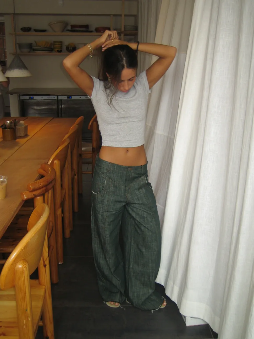 Olive jeans med detaljer - Blågrøn