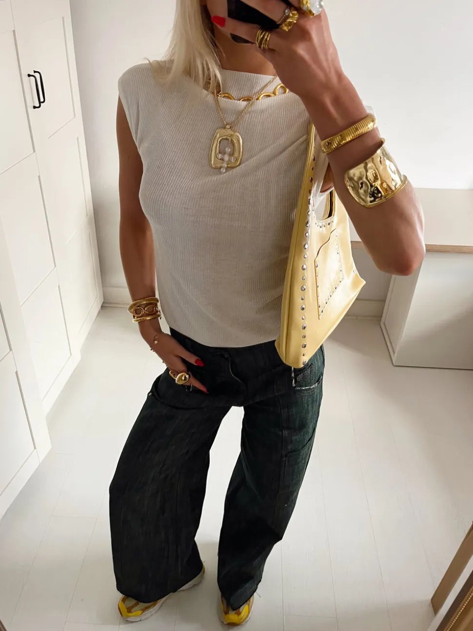 Olive jeans med detaljer - Blågrøn