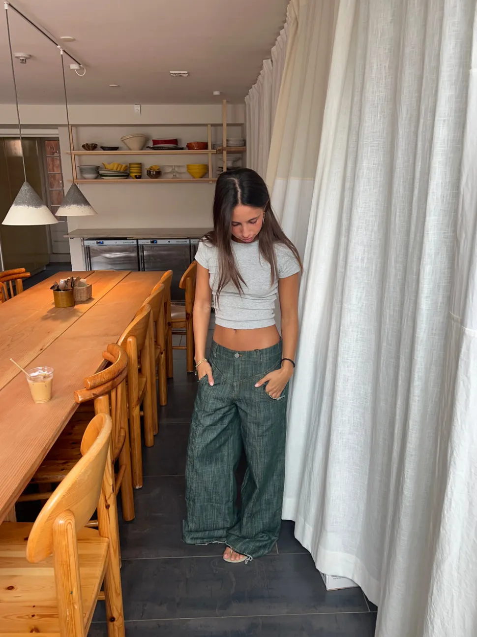 Olive jeans med detaljer - Blågrøn