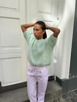 Olivia kortærmet mohair cardigan - Mint grøn