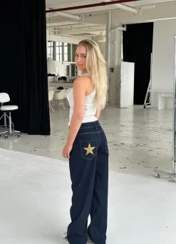 Oversized stjerne jeans - Guld stjerner