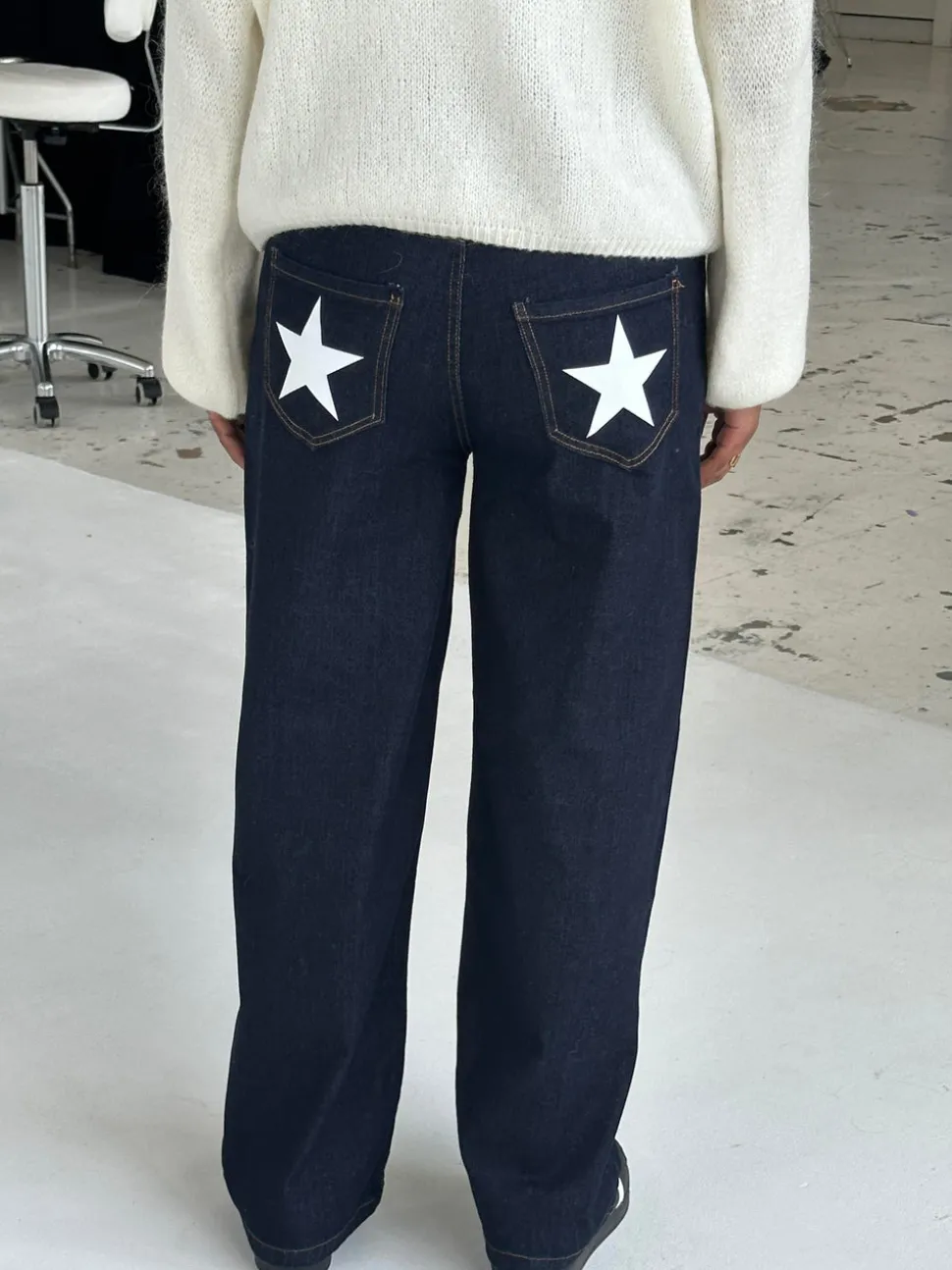 Oversized stjerne jeans - Hvide stjerner