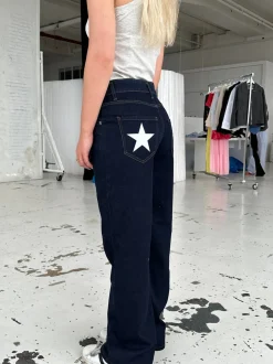 Oversized stjerne jeans - Hvide stjerner
