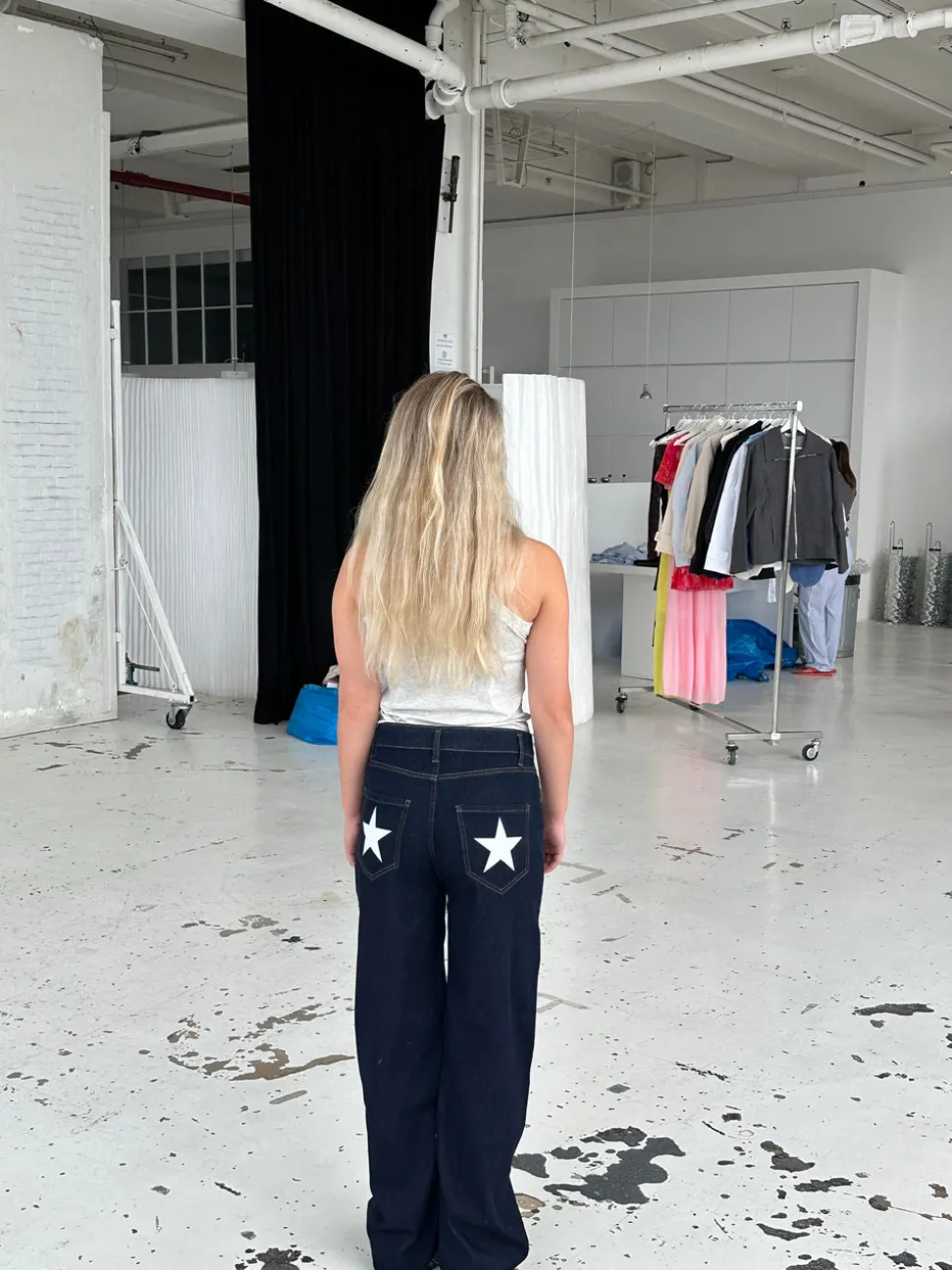 Oversized stjerne jeans - Hvide stjerner