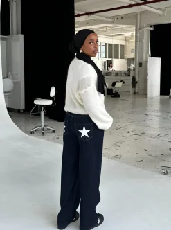 Oversized stjerne jeans - Hvide stjerner