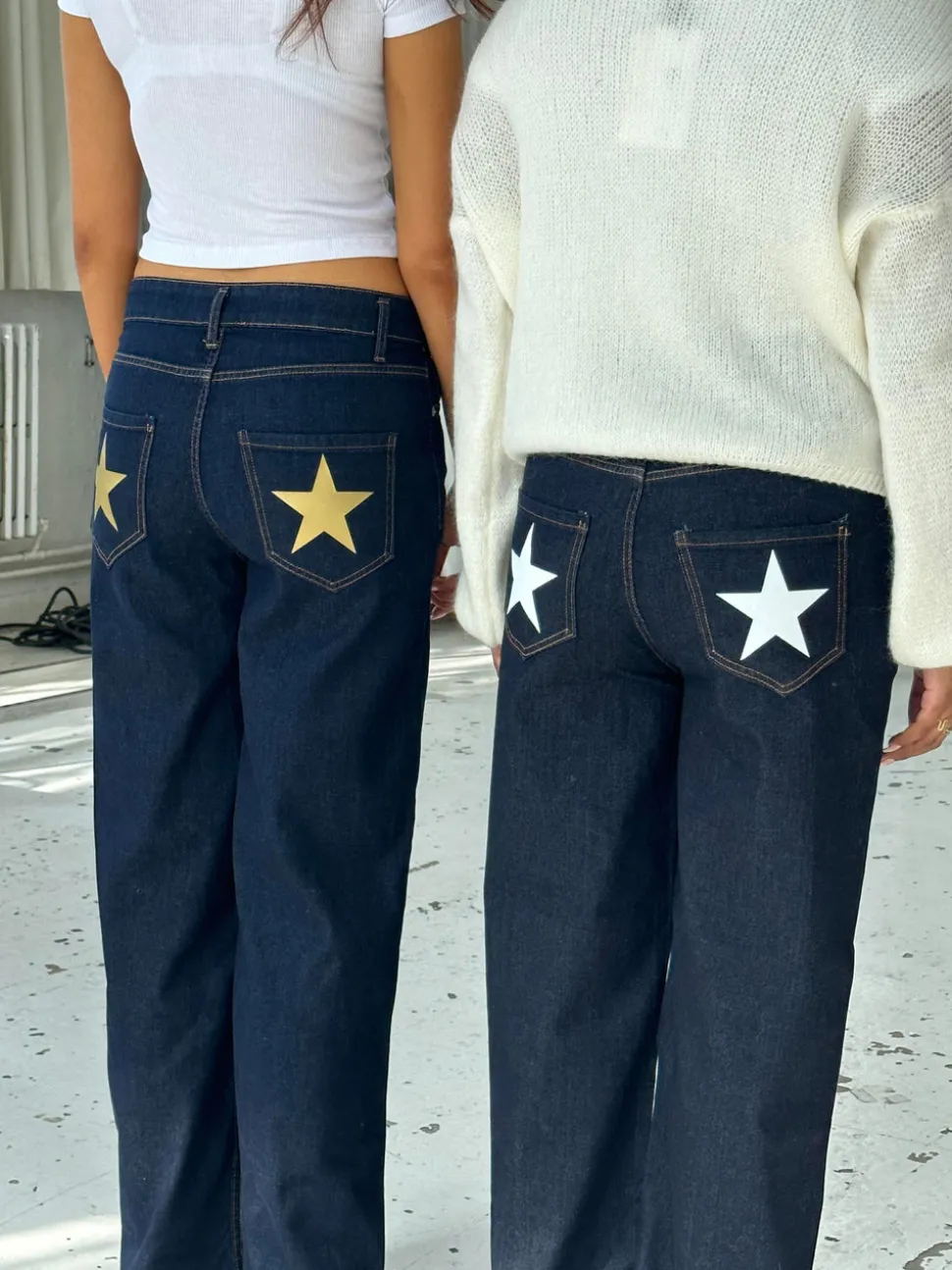 Oversized stjerne jeans - Hvide stjerner
