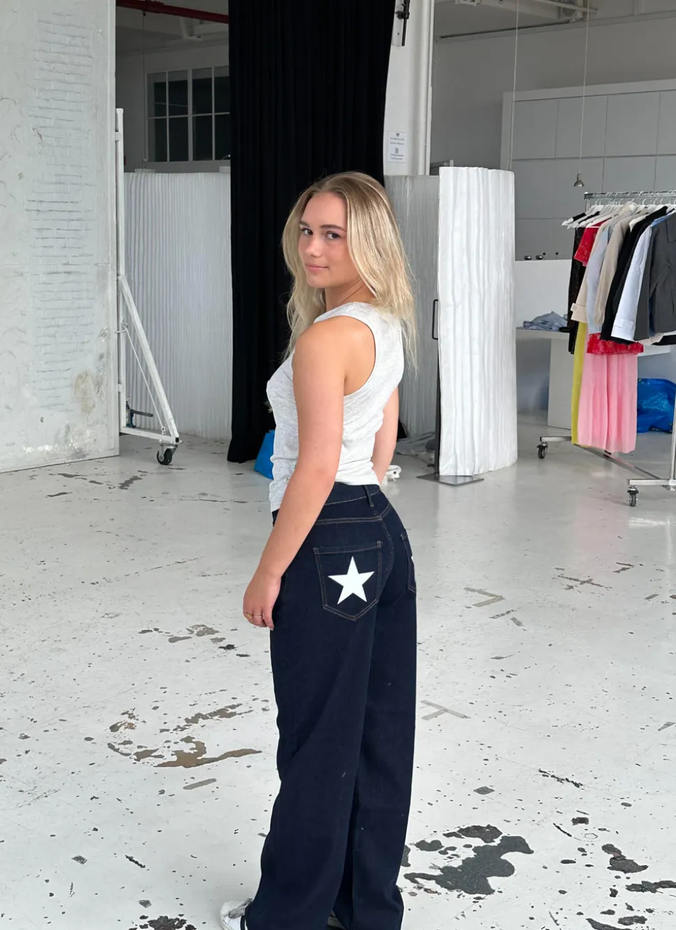Oversized stjerne jeans - Hvide stjerner