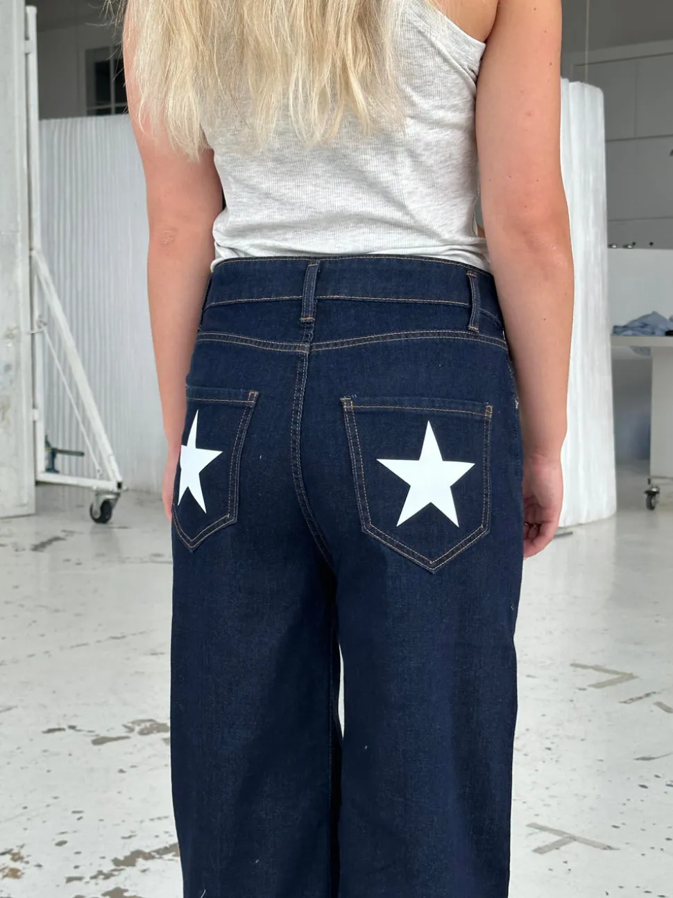 Oversized stjerne jeans - Hvide stjerner