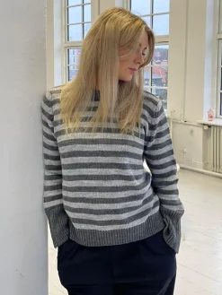 Paulina striktrøje - Lysegrå/mørkegrå