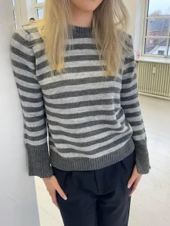 Paulina striktrøje - Lysegrå/mørkegrå