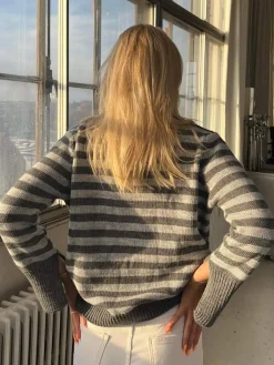 Paulina striktrøje - Lysegrå/mørkegrå