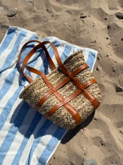 Puglia flettet taske med læder detaljer - Beige/brun