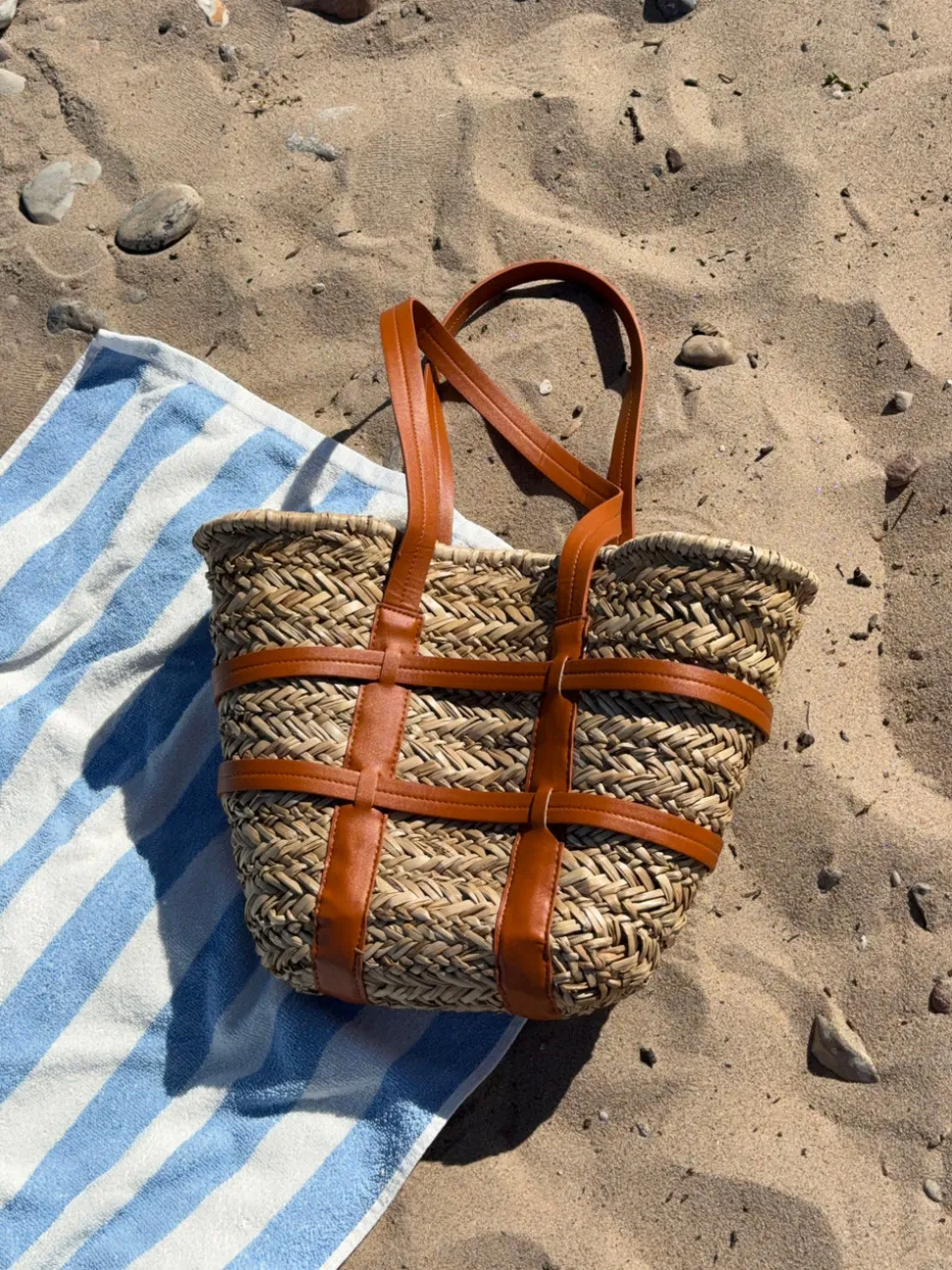Puglia flettet taske med læder detaljer - Beige/brun