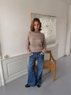 Rainova strik med striber - Beige/multifarvet