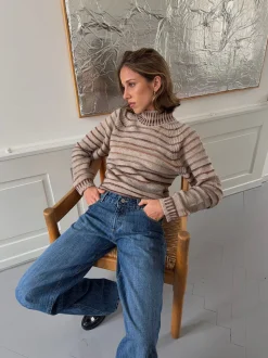 Rainova strik med striber - Beige/multifarvet