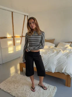 Regitze bluse med striber - Grå/kaki