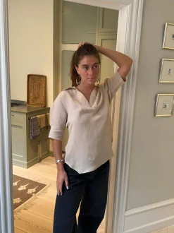 Ria bluse i hørblanding - Beige