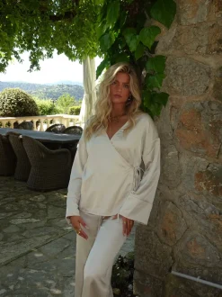 Rianah satin bluse med bindebånd - Hvid