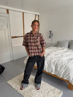 Ryder ternet skjorte med korteærmer - Rød/brun/hvid