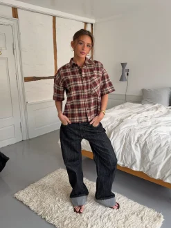 Ryder ternet skjorte med korteærmer - Rød/brun/hvid