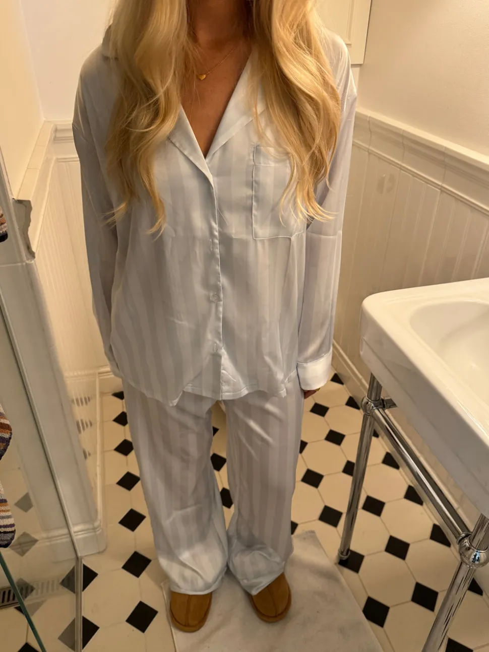 Sabine satin pyjamasbukser - Lyseblå