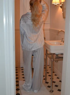 Sabine satin pyjamasbukser - Lyseblå