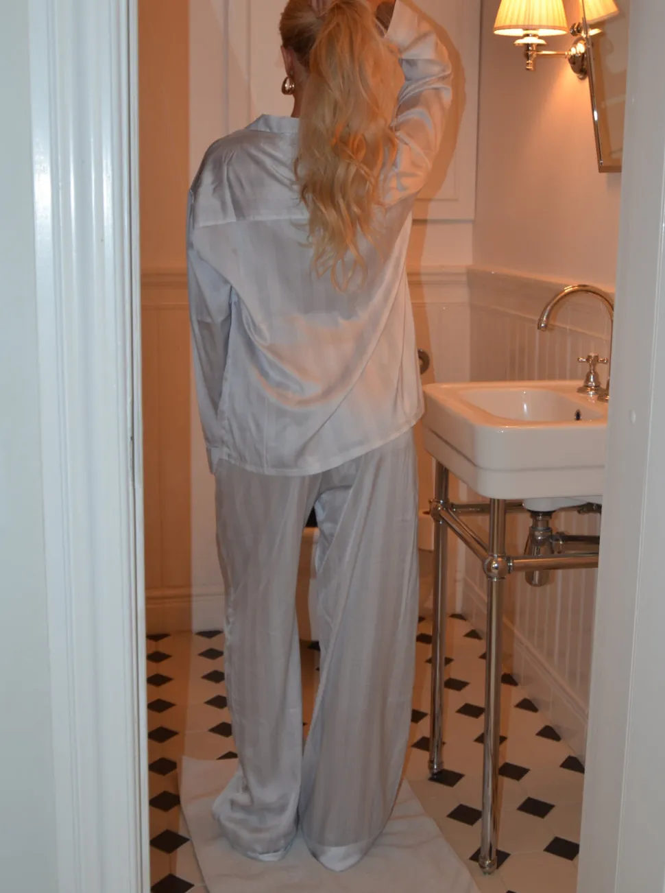 Sabine satin pyjamasbukser - Lyseblå