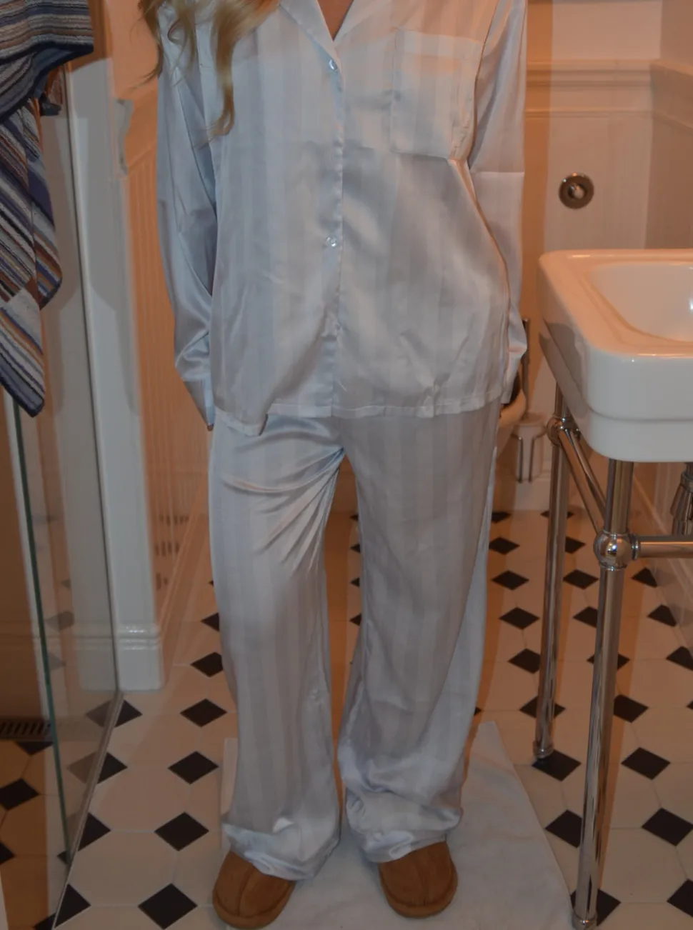 Sabine satin pyjamasbukser - Lyseblå