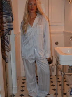Sabine satin pyjamasbukser - Lyseblå
