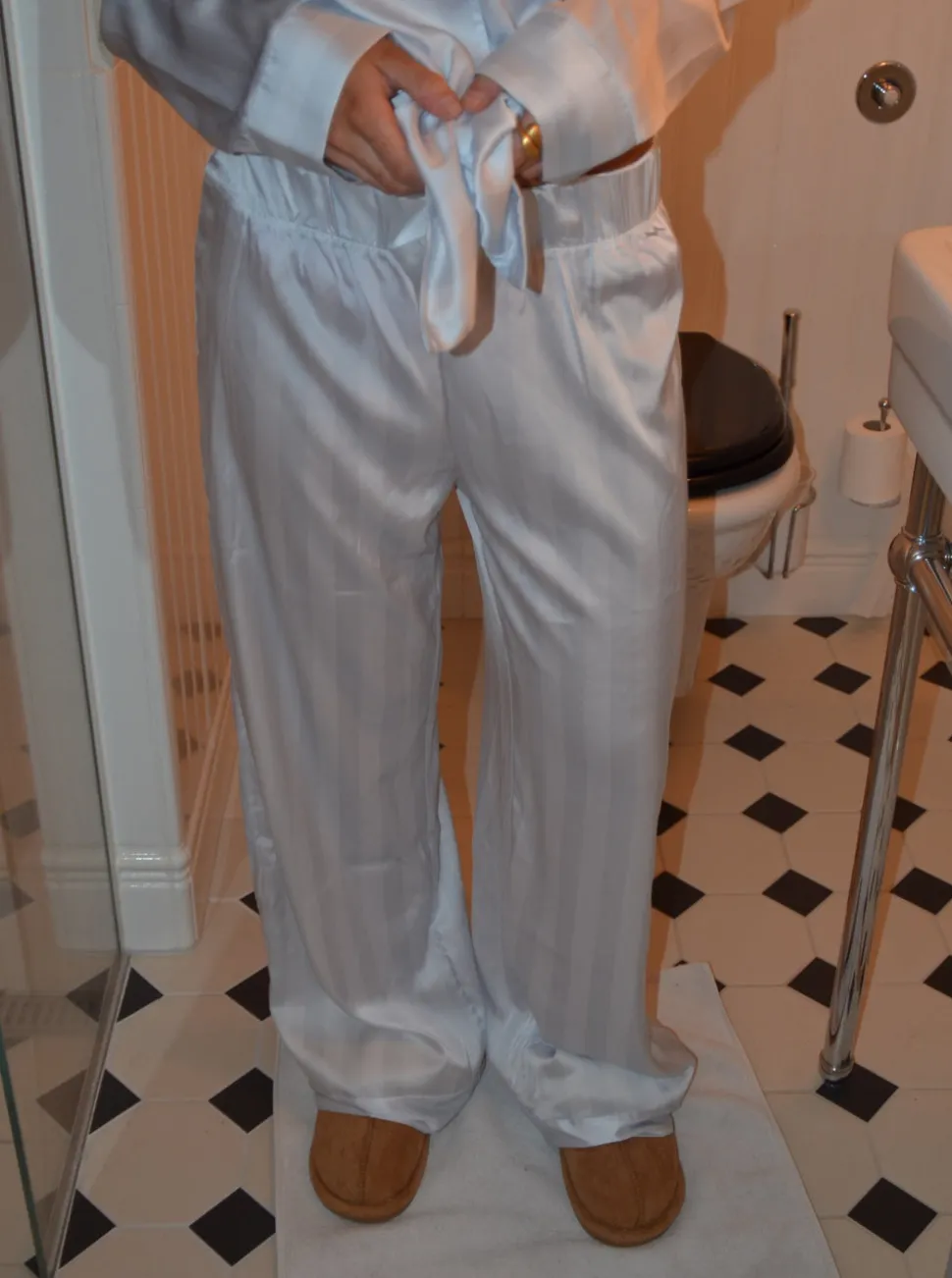 Sabine satin pyjamasbukser - Lyseblå