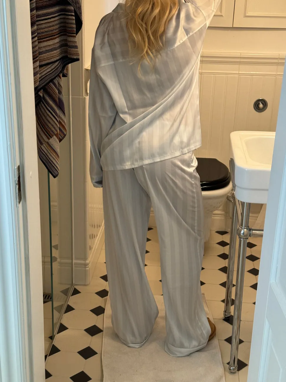 Sabine satin pyjamasbukser - Lyseblå