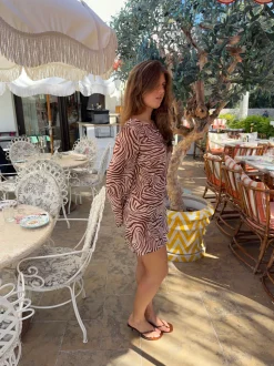 Safaria kjole med zebraprint - Off white/brun